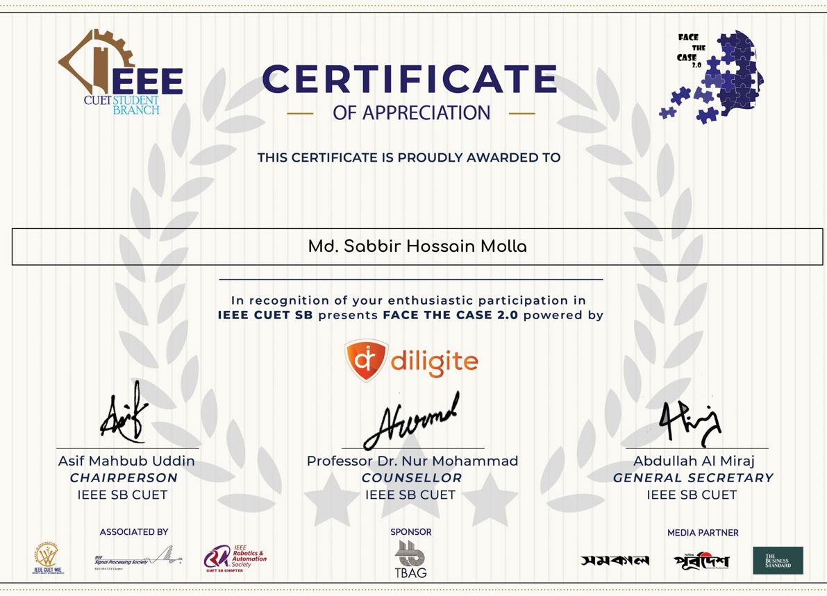 Certificate — Face the Case 2.0