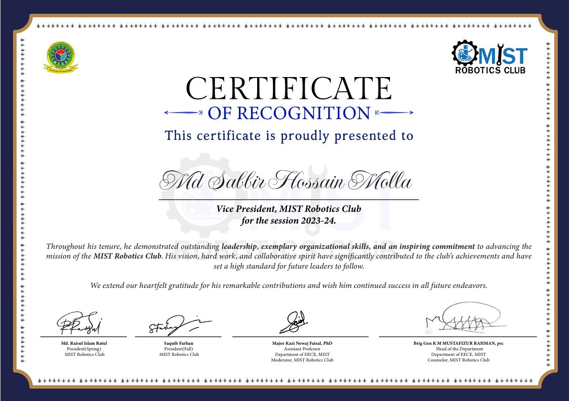 Certificate — MIST Robotics Club